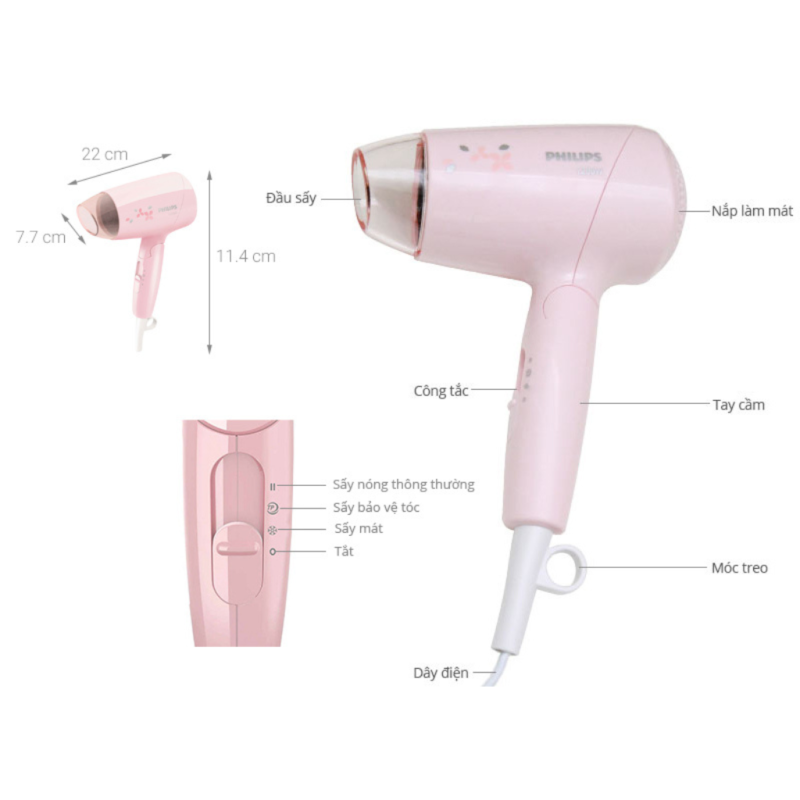 Máy sấy tóc Philips BHC010/00 1200W | Bách Hoá Điện